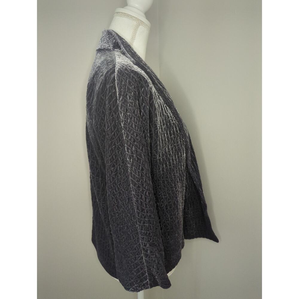 Eileen Fisher velvet textured quilted blue gray lattice open front blazer - Picture 4 of 9